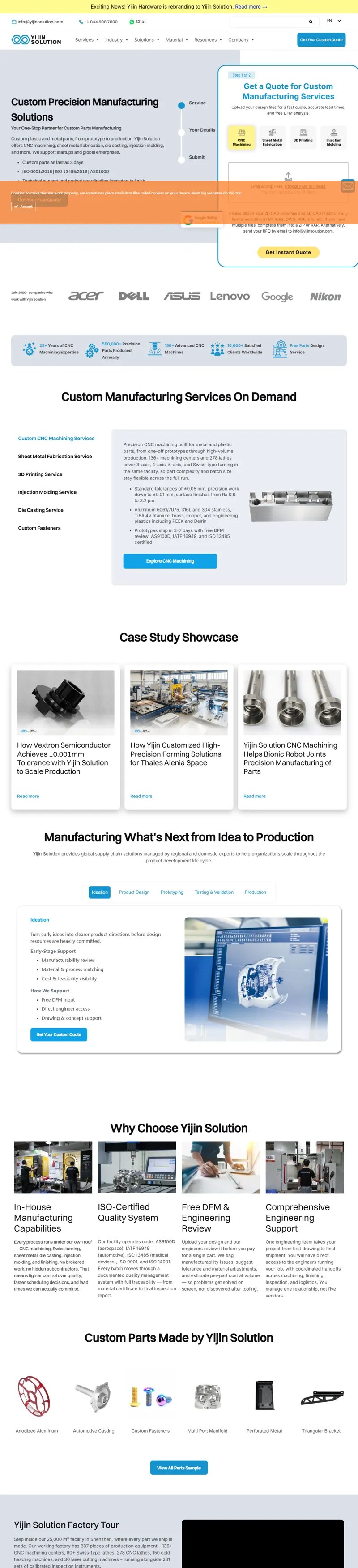 China CNC Machining & Custom Manufacturing | Yijin Solution 网页长截图