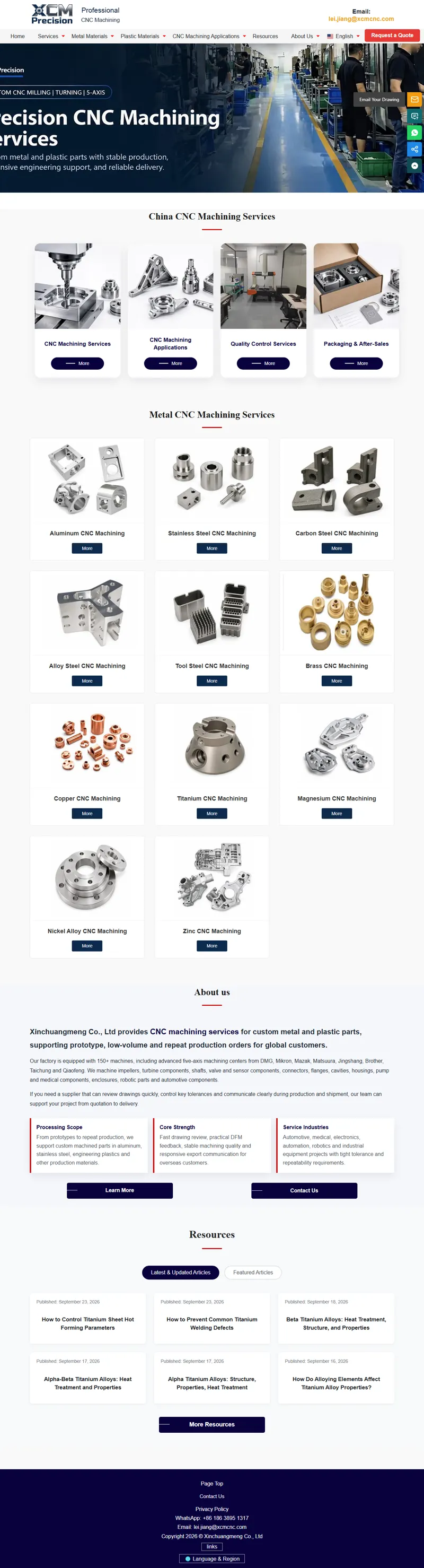 China CNC Machining Services | Precision Parts Factory - XCM 网页长截图