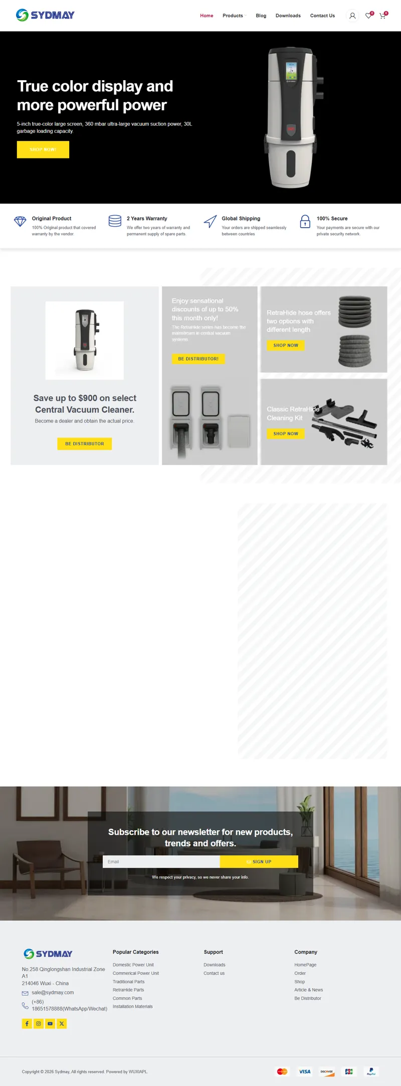 Sydmay | Central Vacuum Systems, Power Units & Accessories 网页长截图